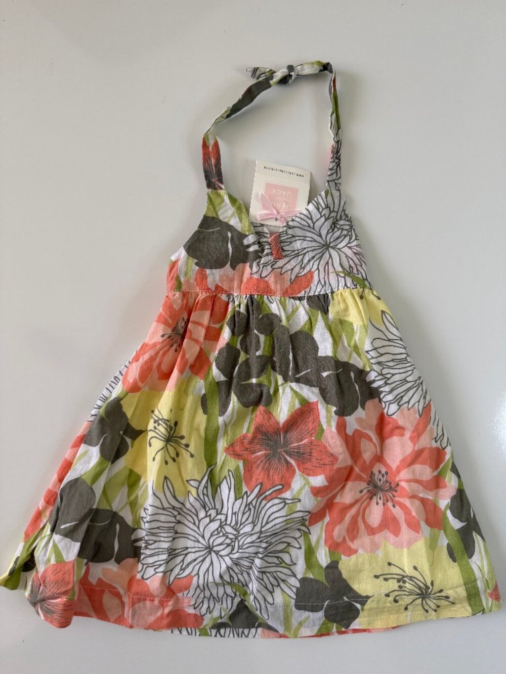 NWT JANIE AND JACK Baby Girls 6-12M Tropical Floral Halter Dress Bloomers Set